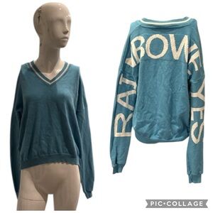 Ottod’Ame Rainbowe Yes Blue Cotton V-Neck Sweater Size XS